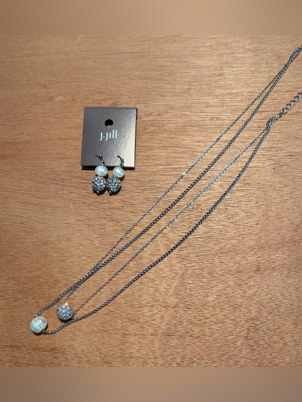 J. Jill Silver-Tone Pearl & Pave Pendant Necklace and Earring Set - Silver